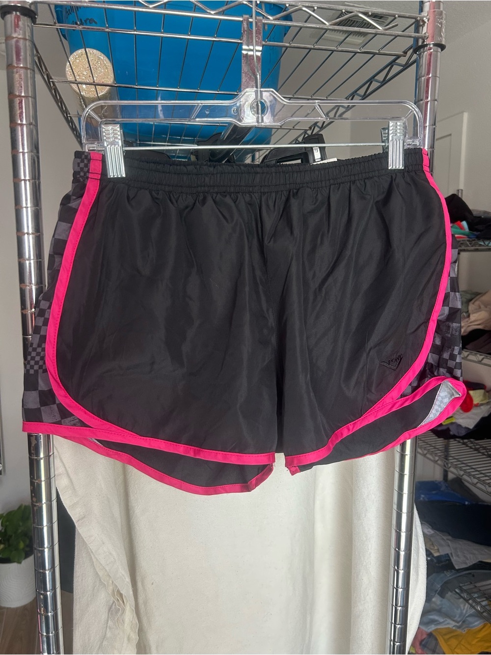 Pony Black Athletic Shorts with Hot Pink Trim